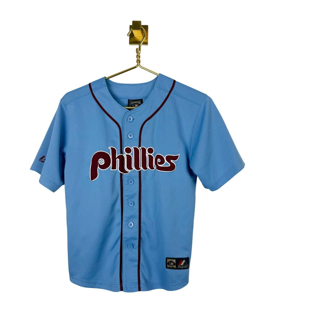 Phillies Roy Halladay 34 Cooperstown Collection Majestic Blue Jersey Youth 10/12